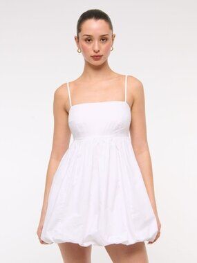 Abercrombie & Fitch Babydoll Bubble Hem Mini Dress - White - Size Small